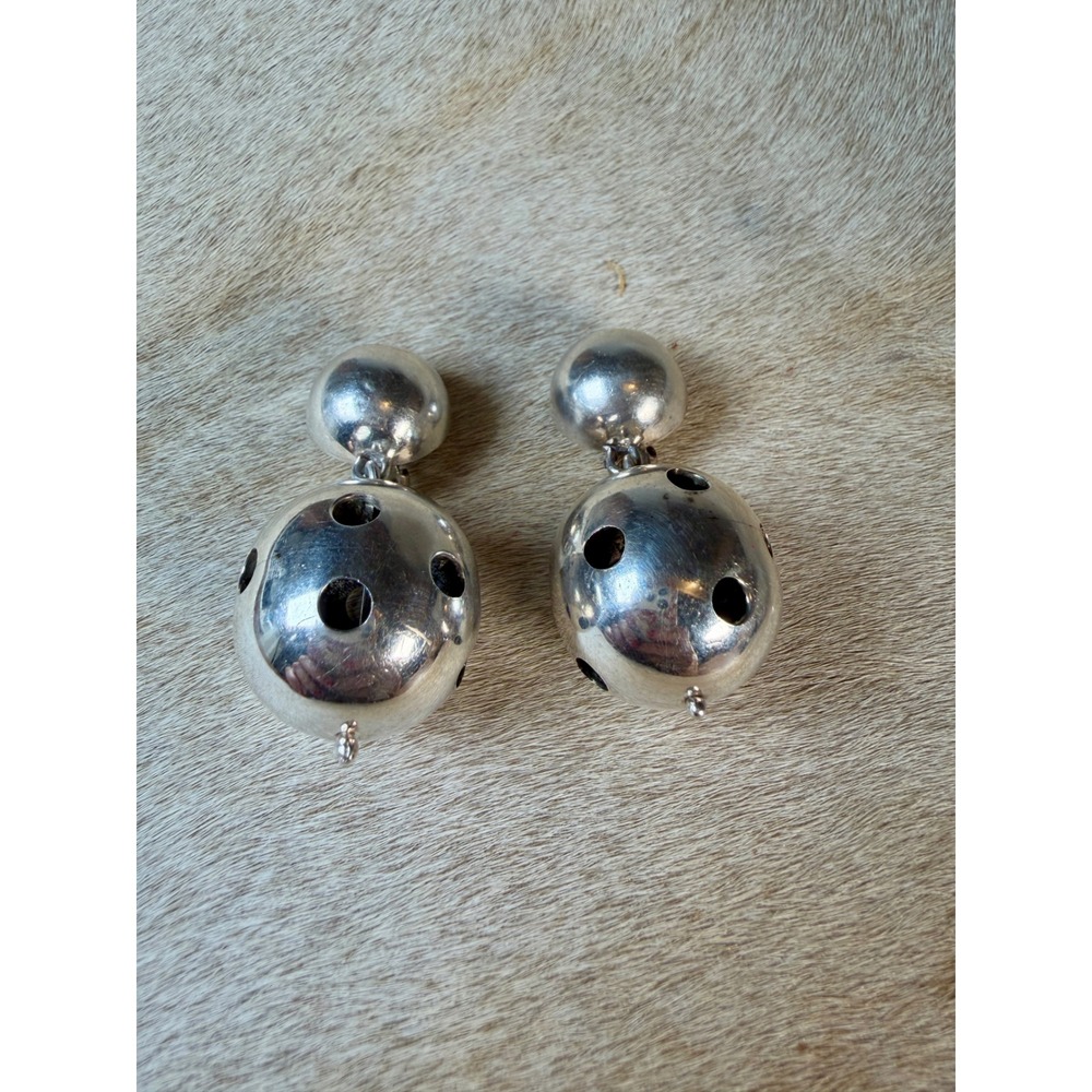 Vtg Brenda Schoenfeld Mexico 925 Sterling Silver Perforated Orb Clip On Earrings